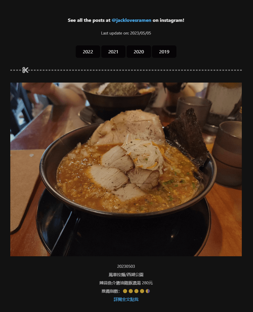 我的排版結果,依照年份分類,這樣我一年改一次頁面就好