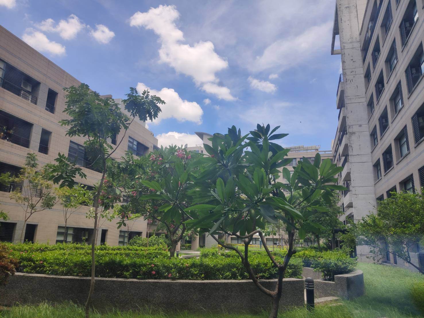 宿舍窗景,中庭天氣好時蠻漂亮的